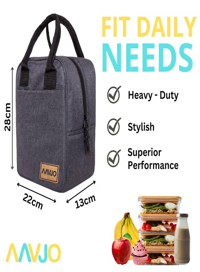 Aavjo Travel Insulated Lunch Tiffin Storage Bag | Bottle Compartment | Easy Carry for Men Women School Office Picnic | Lunch Box Holder | Spacious Lightweight | Grey Tasty Logo - Image 3